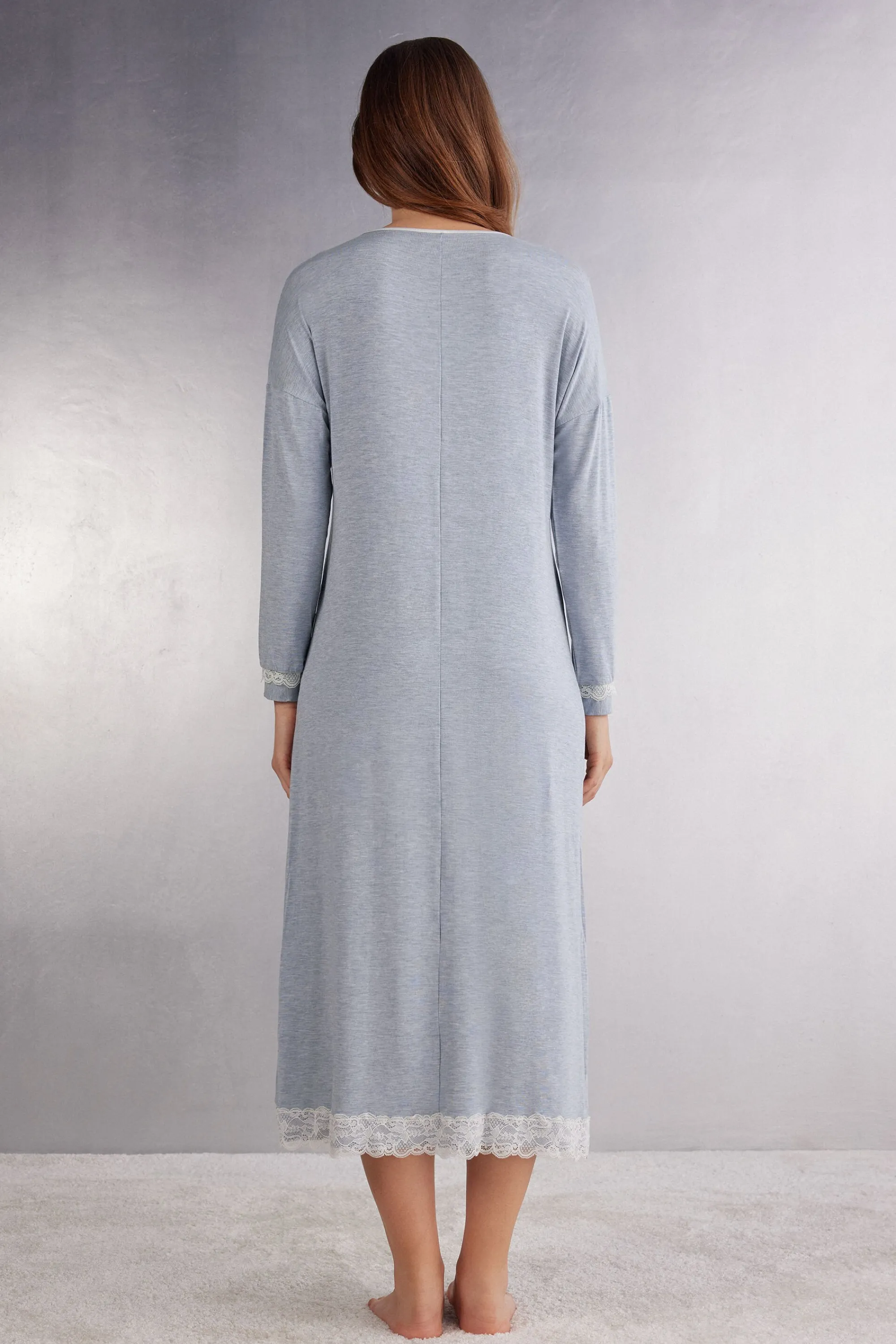 Intimissimi Camicia da Notte Lunga con Dettagli in Pizzo