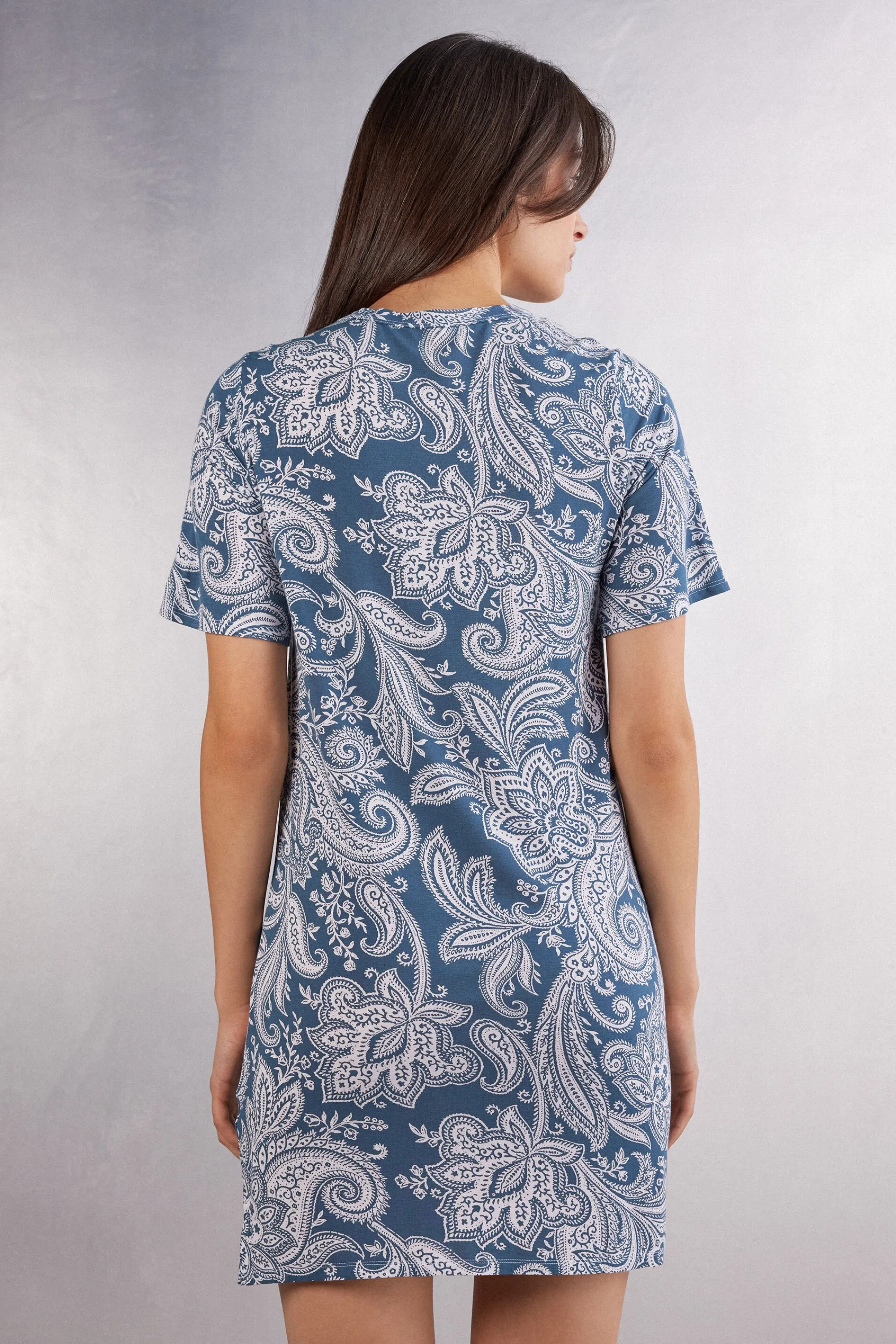 Intimissimi Camicia da Notte Manica Corta in Viscosa di Bamboo Flower Paisley