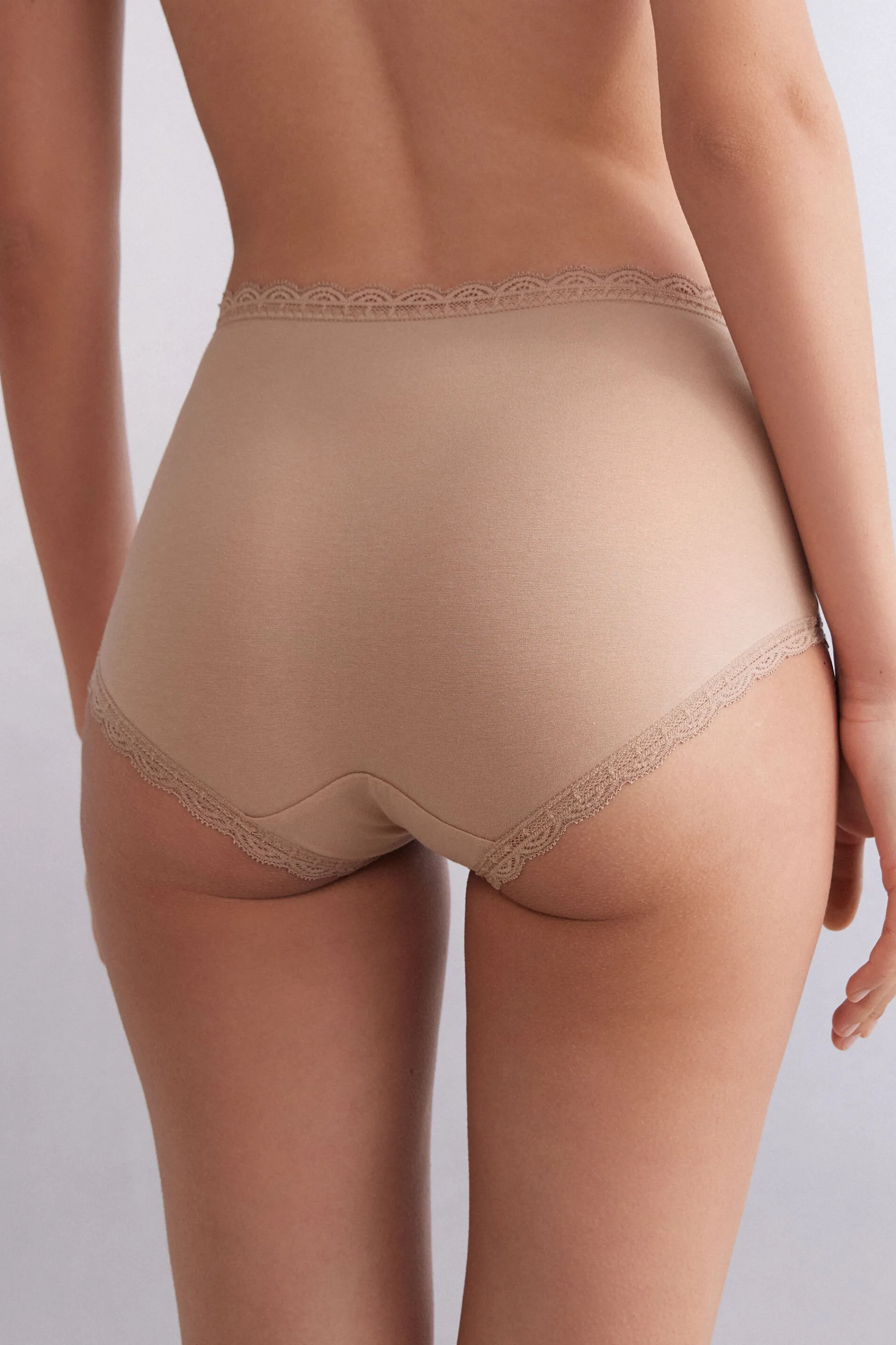 Intimissimi Culotte a Vita Alta in Cotone e Pizzo