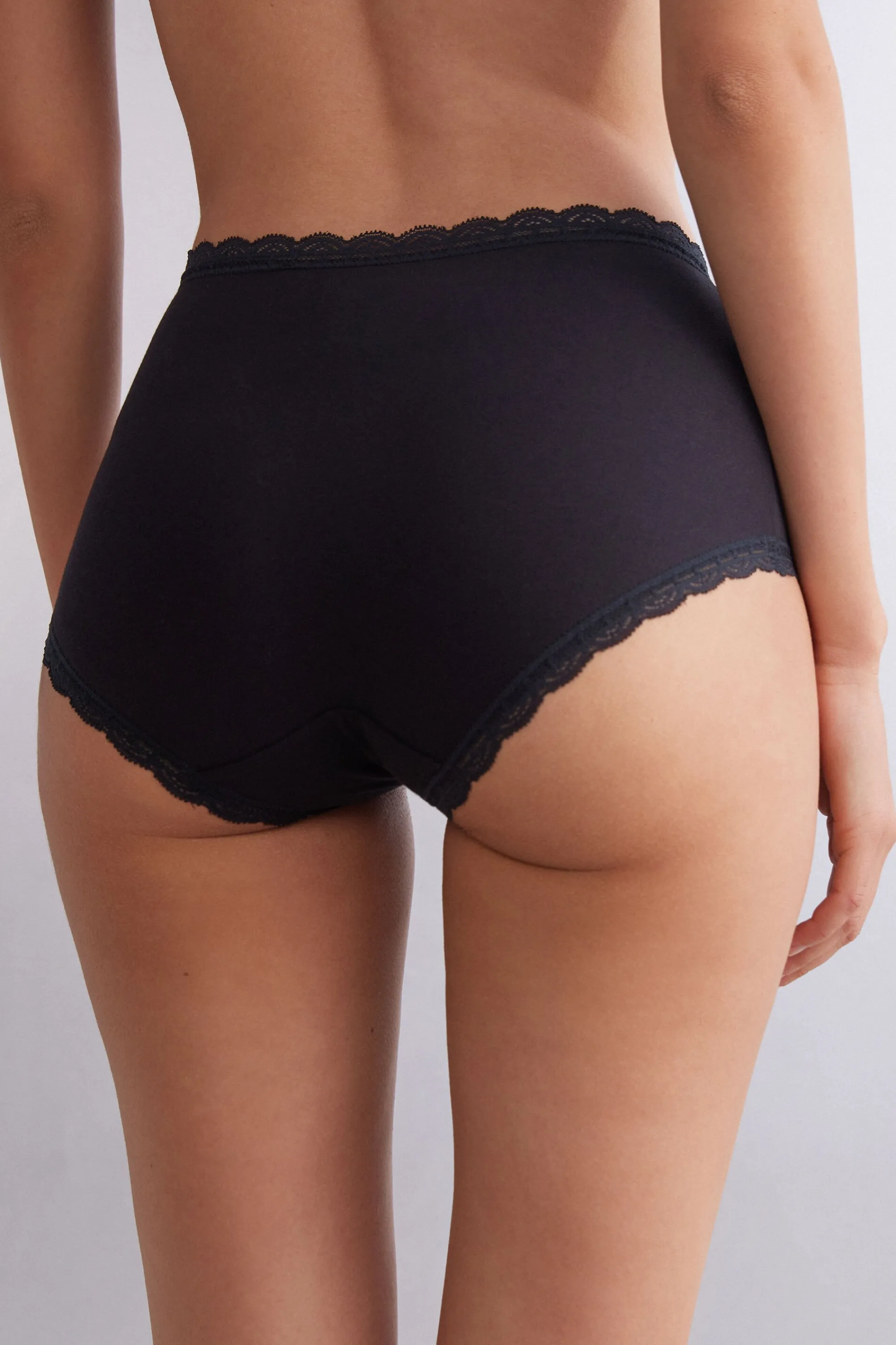 Intimissimi Culotte a Vita Alta in Cotone e Pizzo