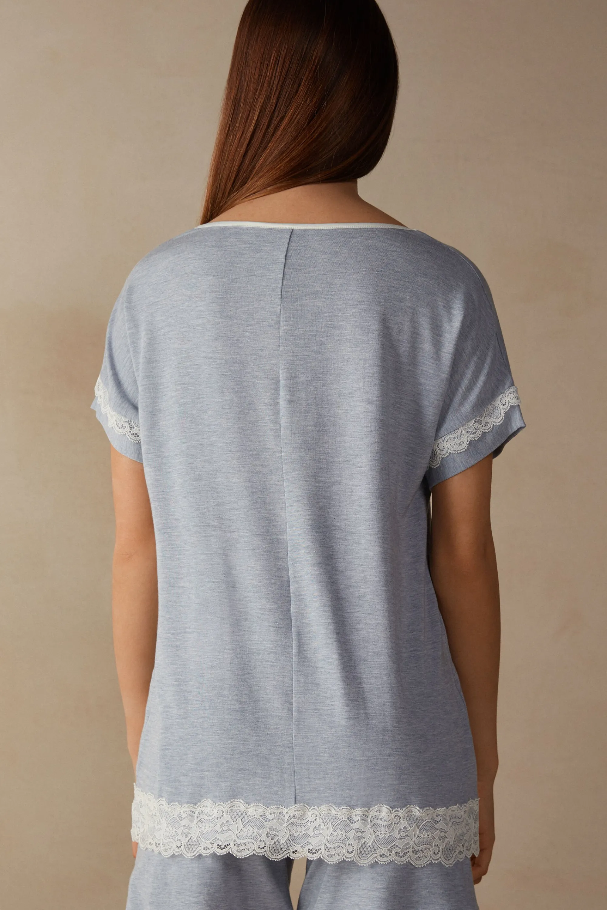 Intimissimi Maglia a Manica Corta in Modal Dettagli Pizzo