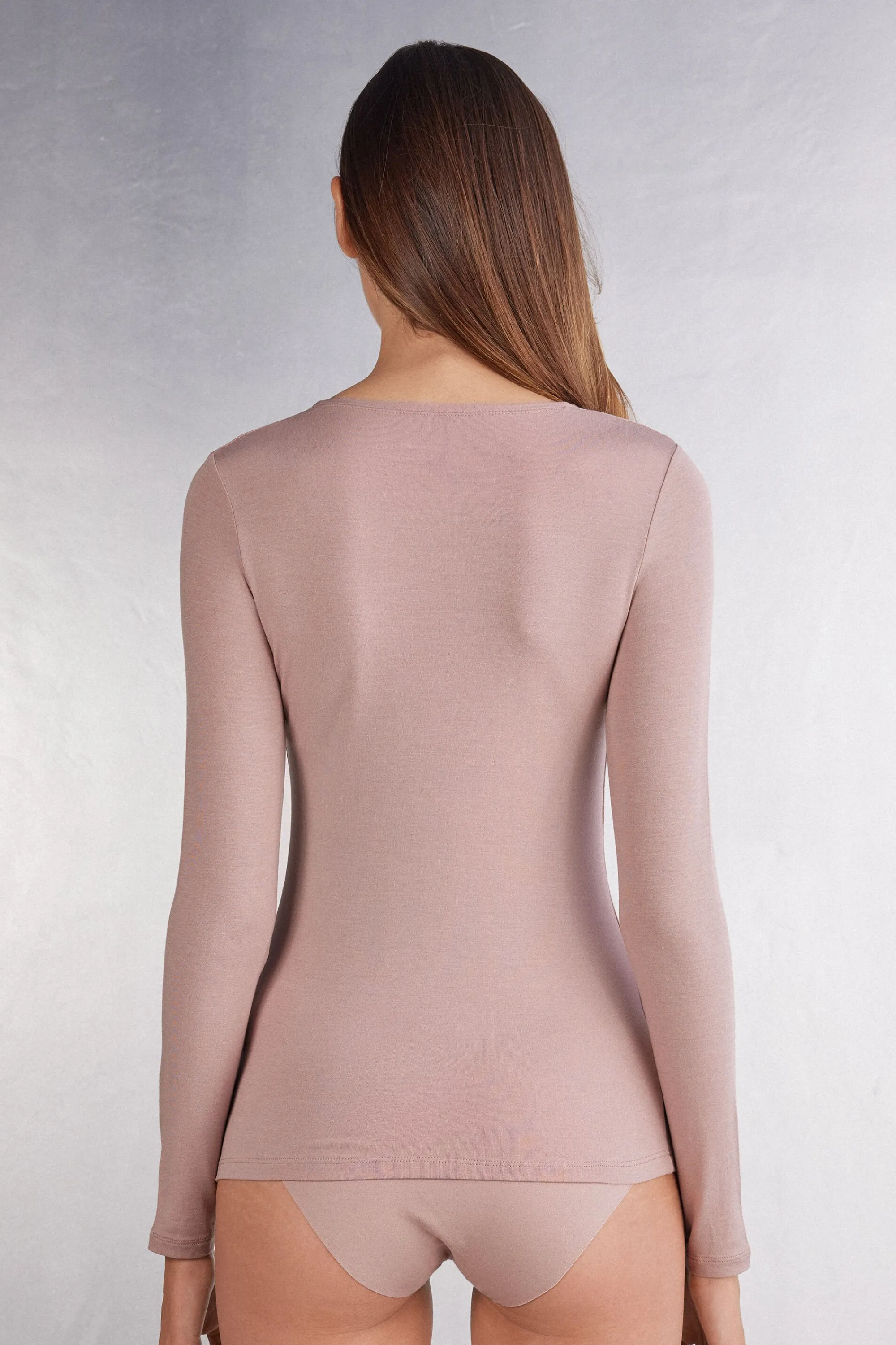 Intimissimi Maglia a Manica Lunga con Scollo a Madonna in Micromodal