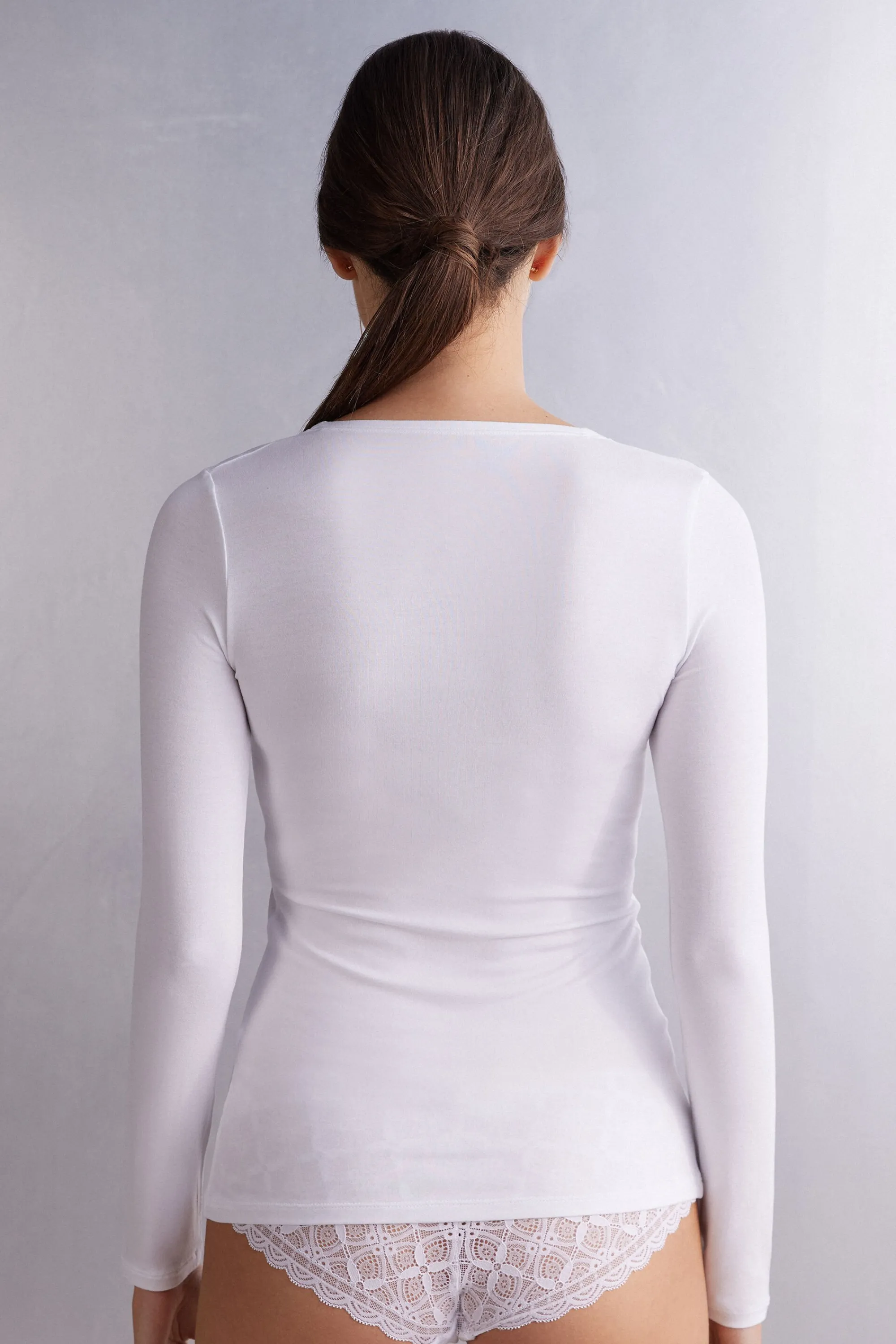 Intimissimi Maglia a Manica Lunga con Scollo a Madonna in Micromodal