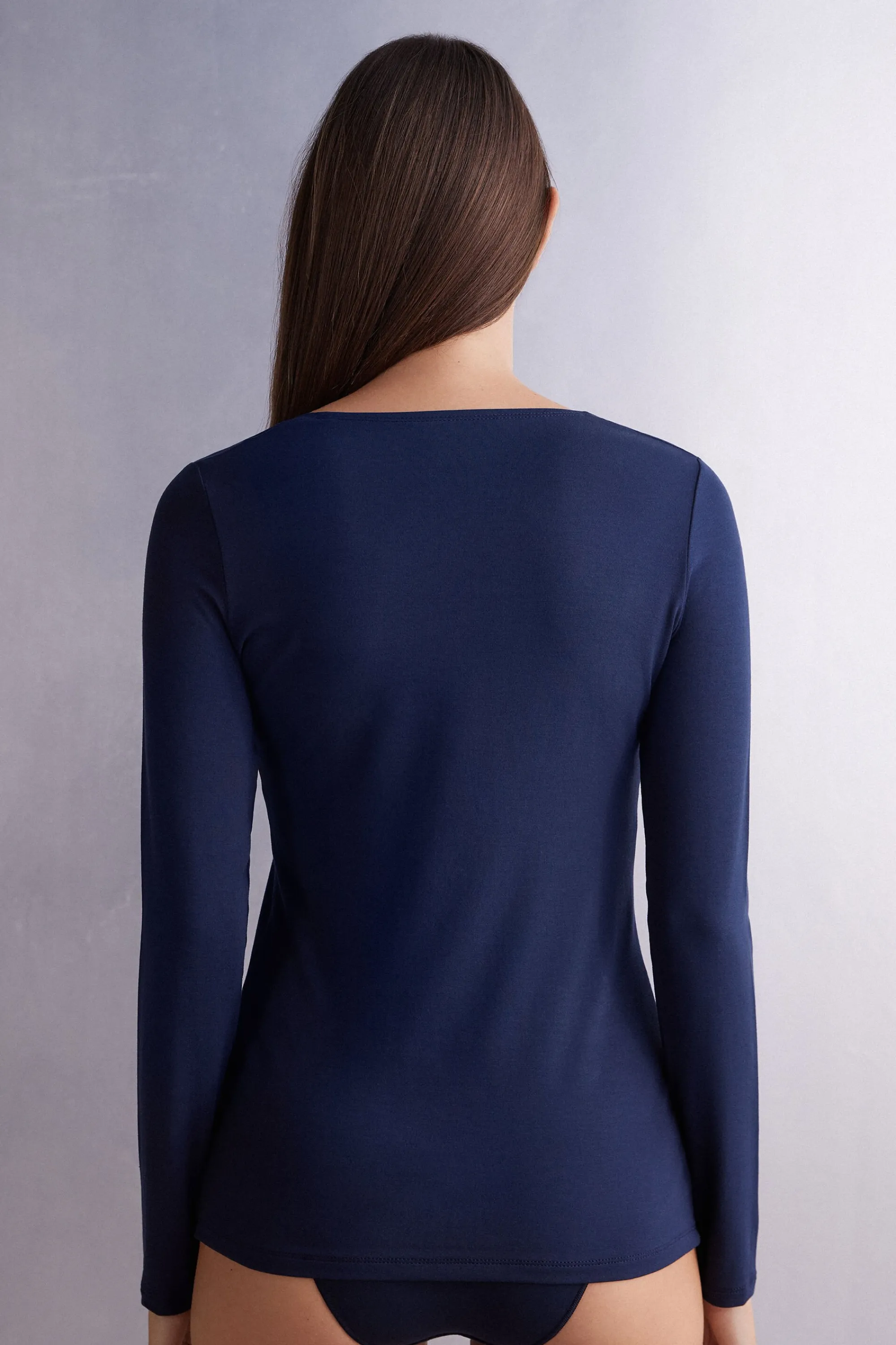 Intimissimi Maglia a Manica Lunga con Scollo a Madonna in Micromodal