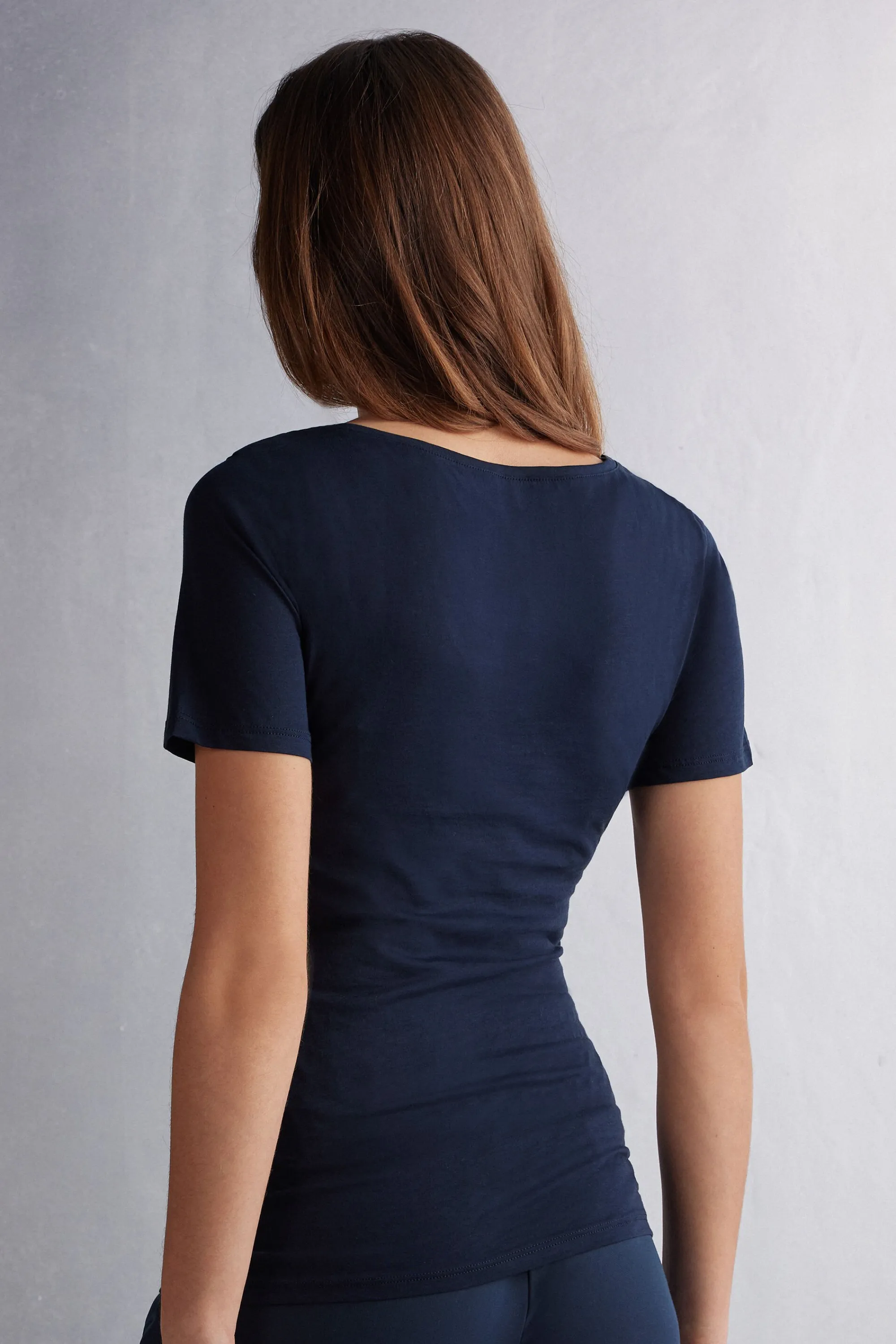Intimissimi Maglia Manica Corta con Scollo a Madonna in Cotone Ultrafresh