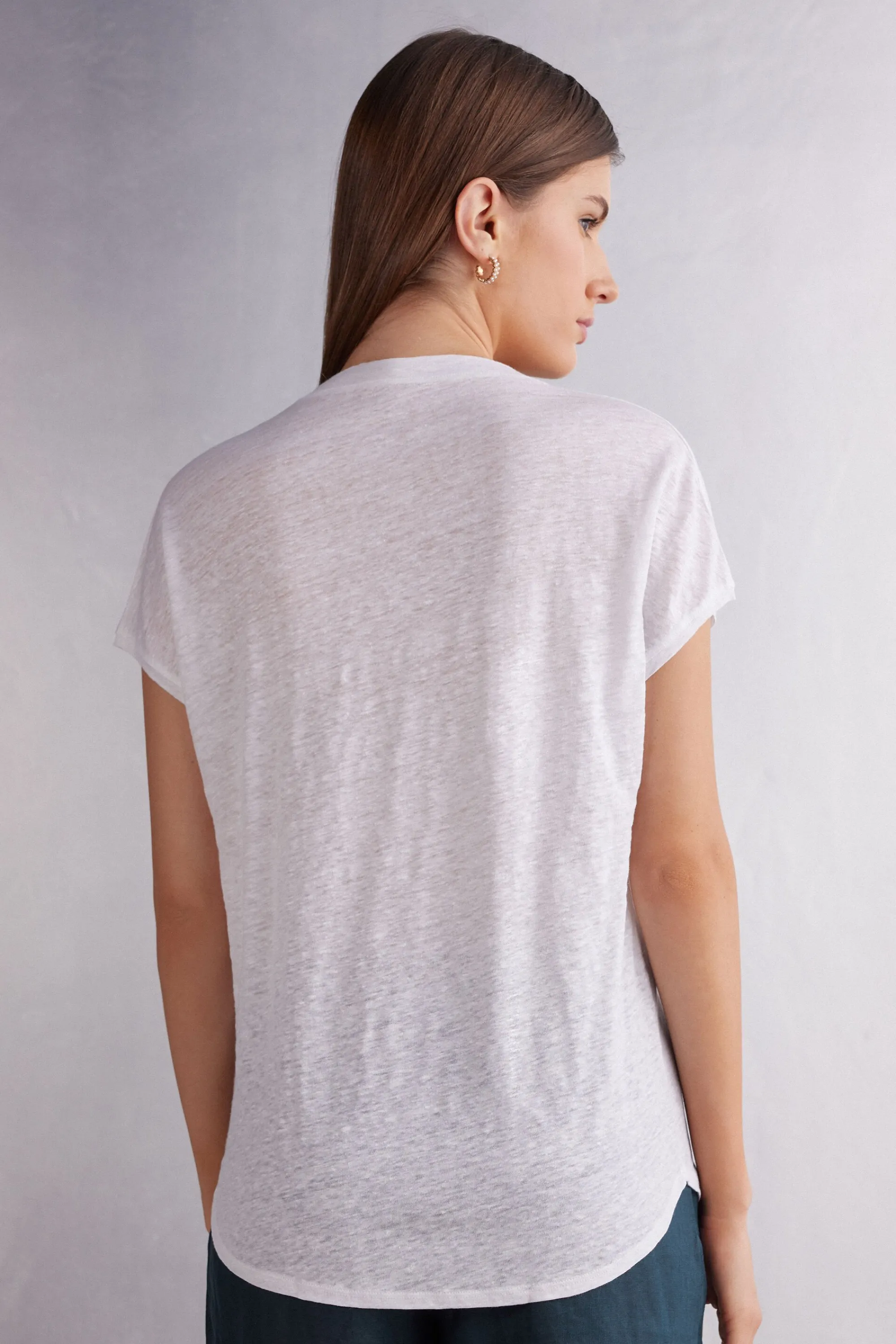 Intimissimi Maglia Manica Corta con Scollo a V in Lino