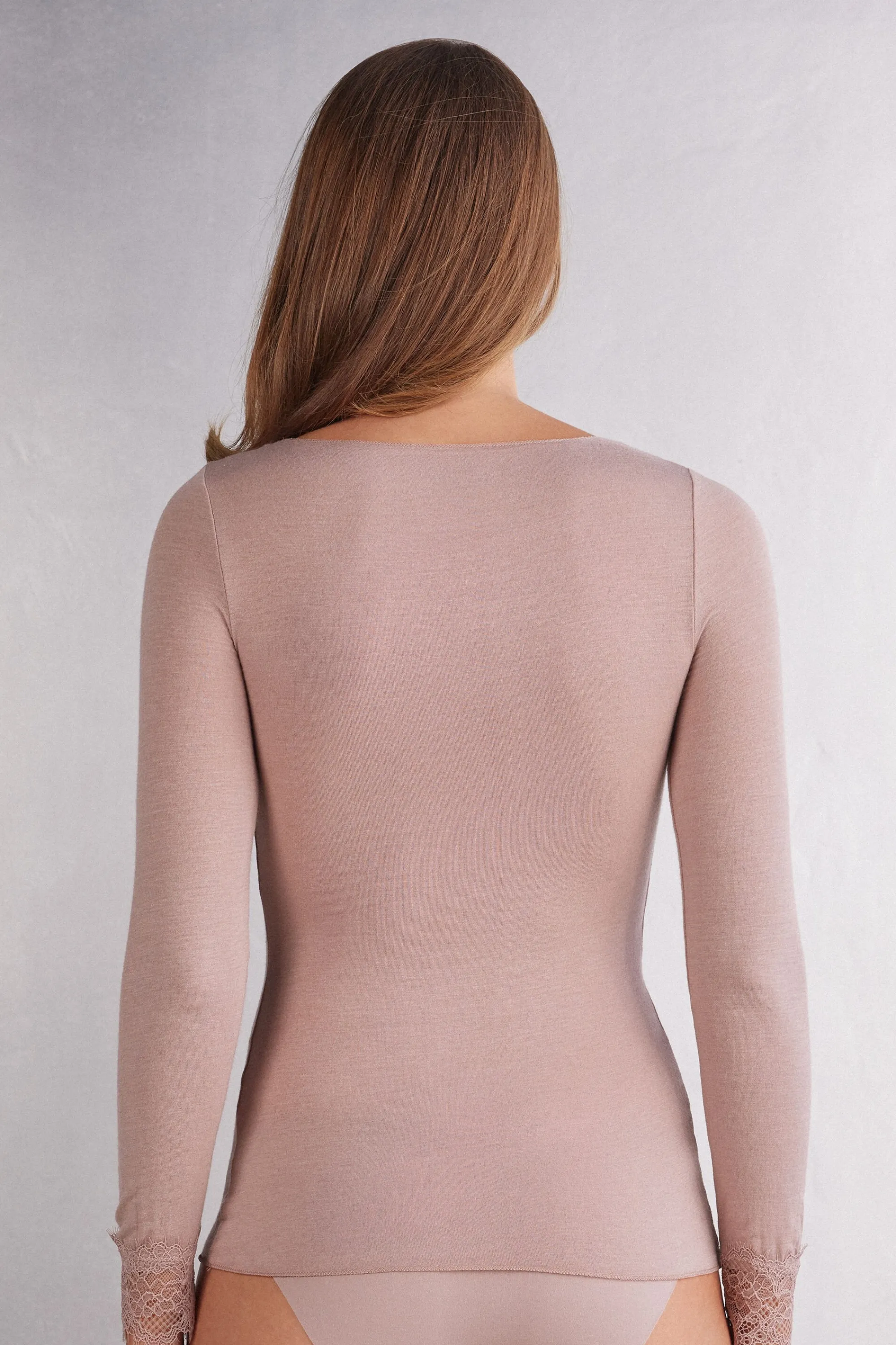 Intimissimi Maglia scollo a V in Modal Cashmere Ultralight e Pizzo