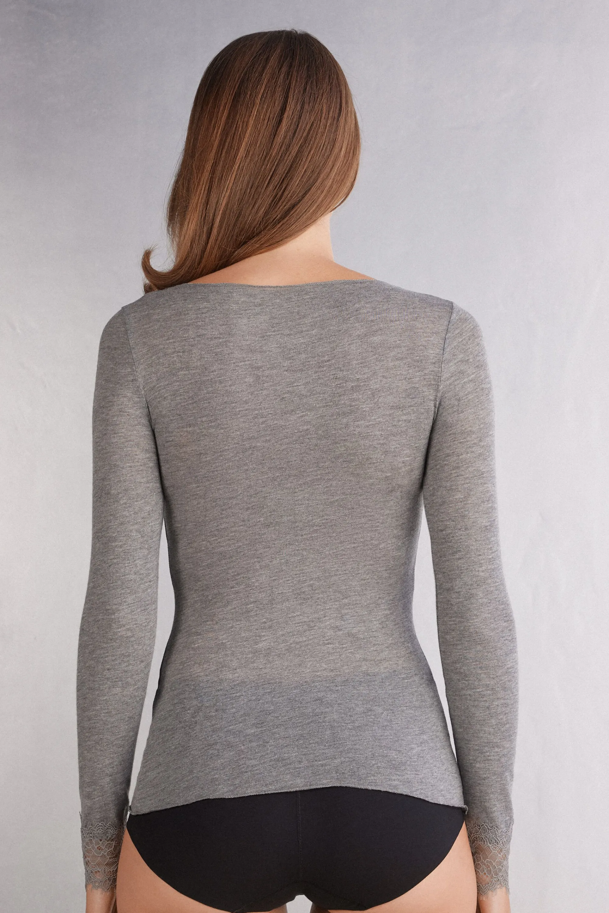 Intimissimi Maglia scollo a V in Modal Cashmere Ultralight e Pizzo