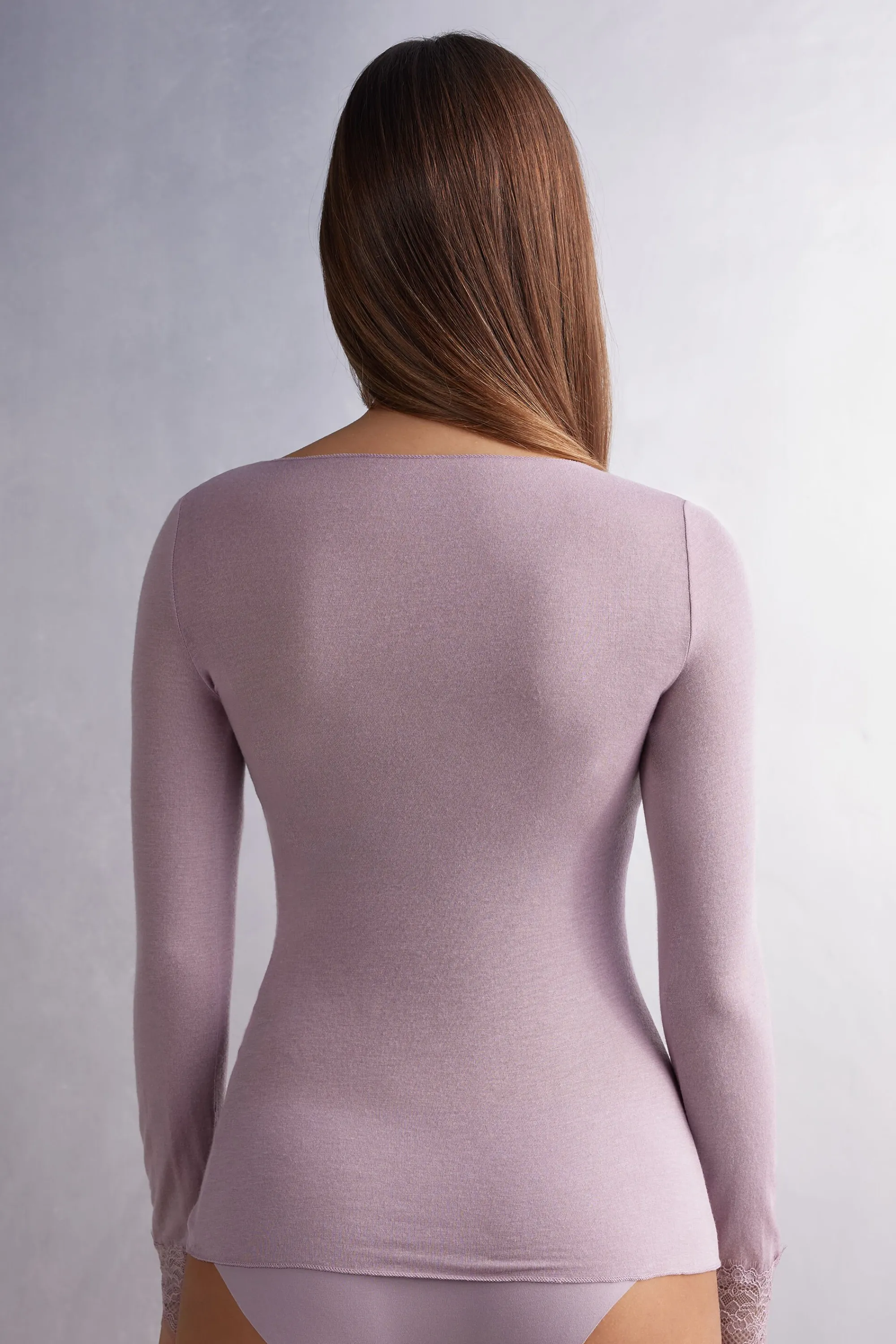 Intimissimi Maglia scollo a V in Modal Cashmere Ultralight e Pizzo