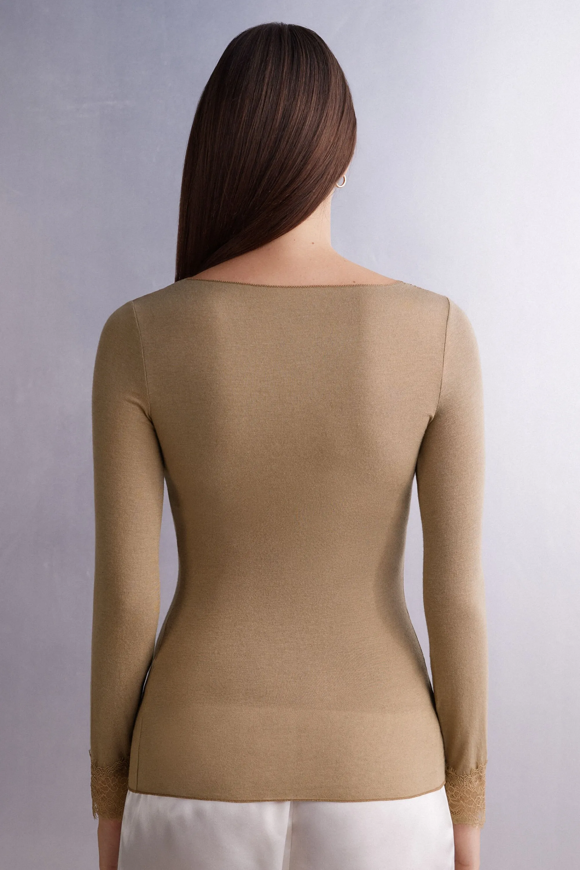 Intimissimi Maglia scollo a V in Modal Cashmere Ultralight e Pizzo