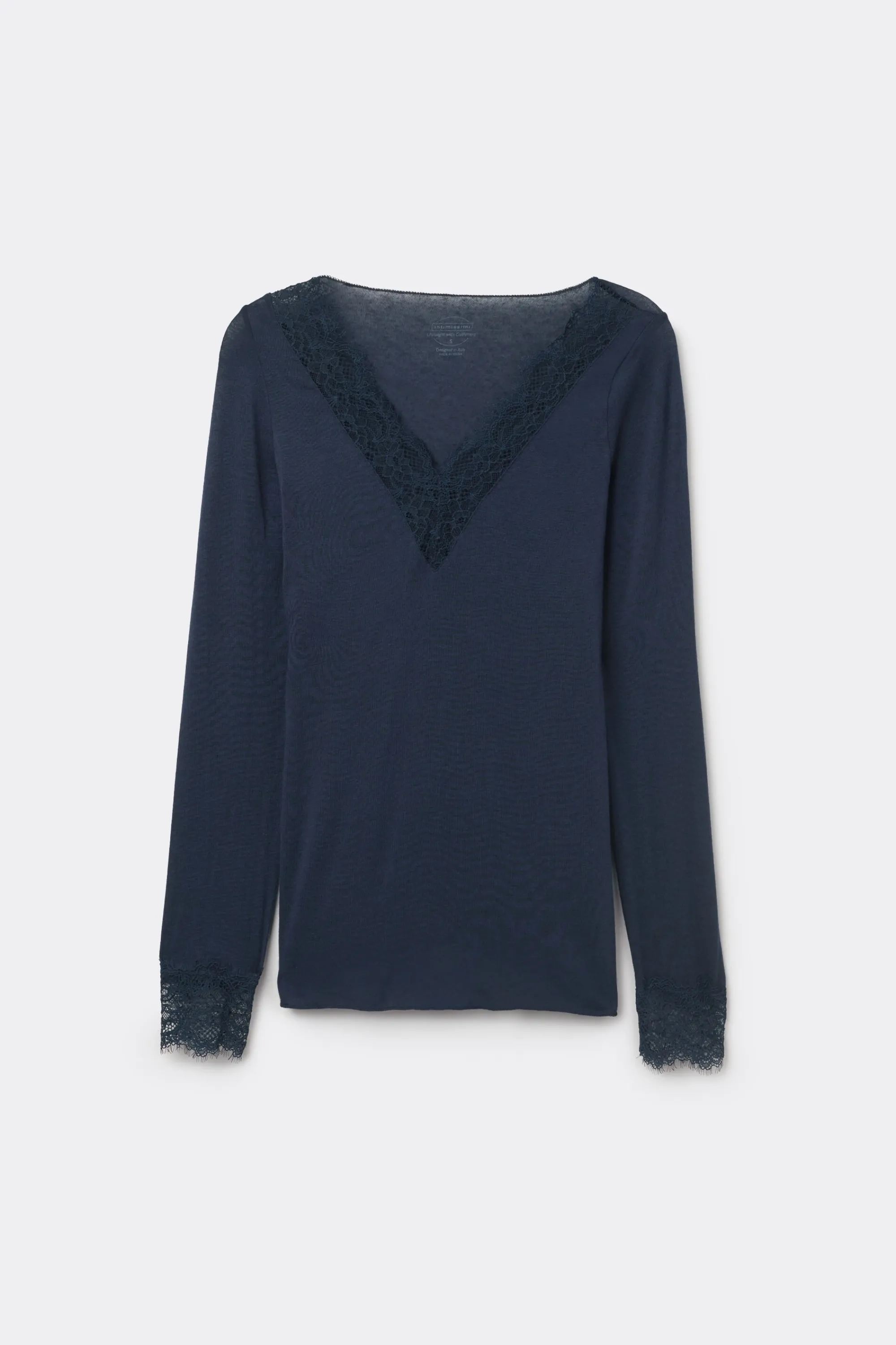 Intimissimi Maglia scollo a V in Modal Cashmere Ultralight e Pizzo