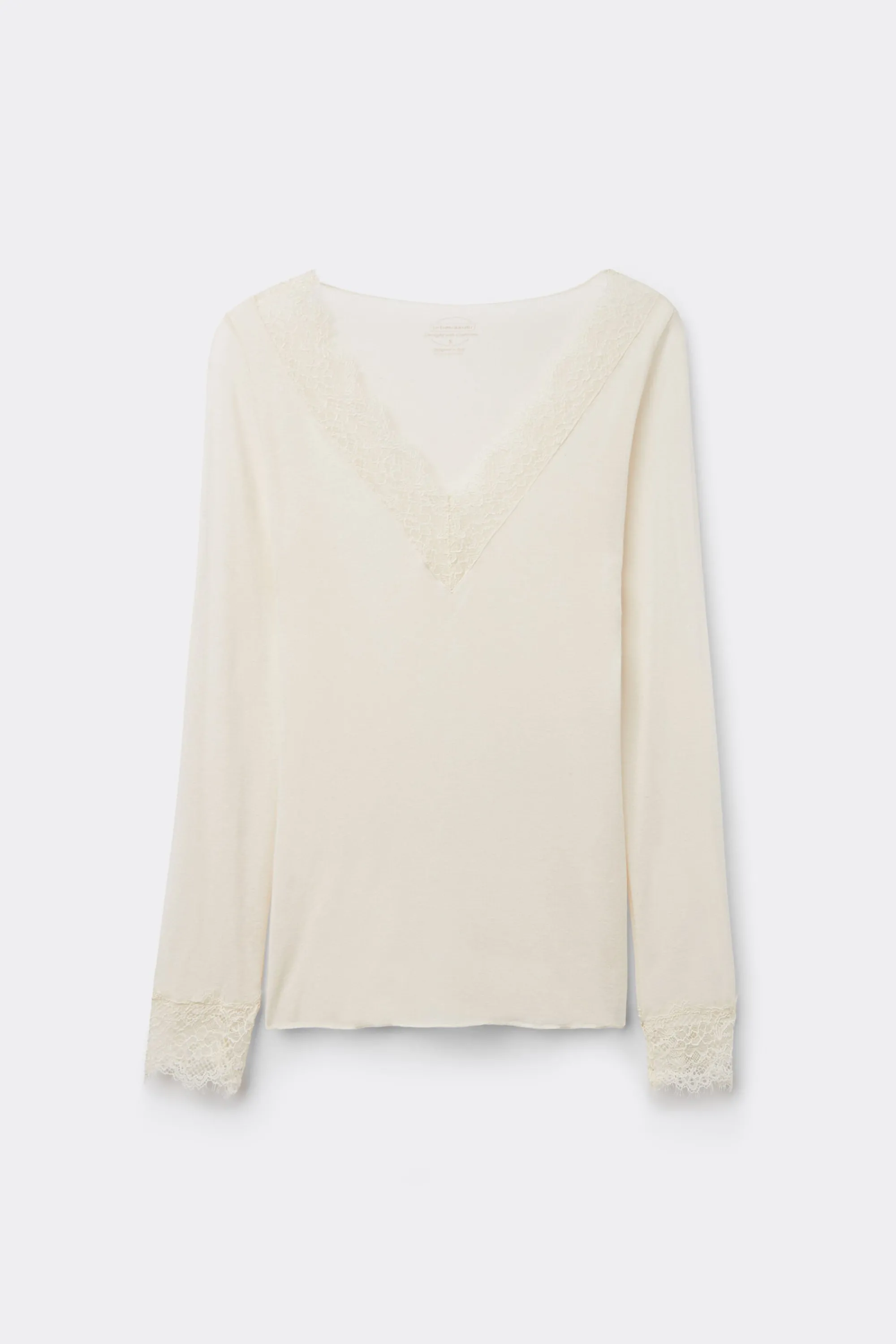 Intimissimi Maglia scollo a V in Modal Cashmere Ultralight e Pizzo